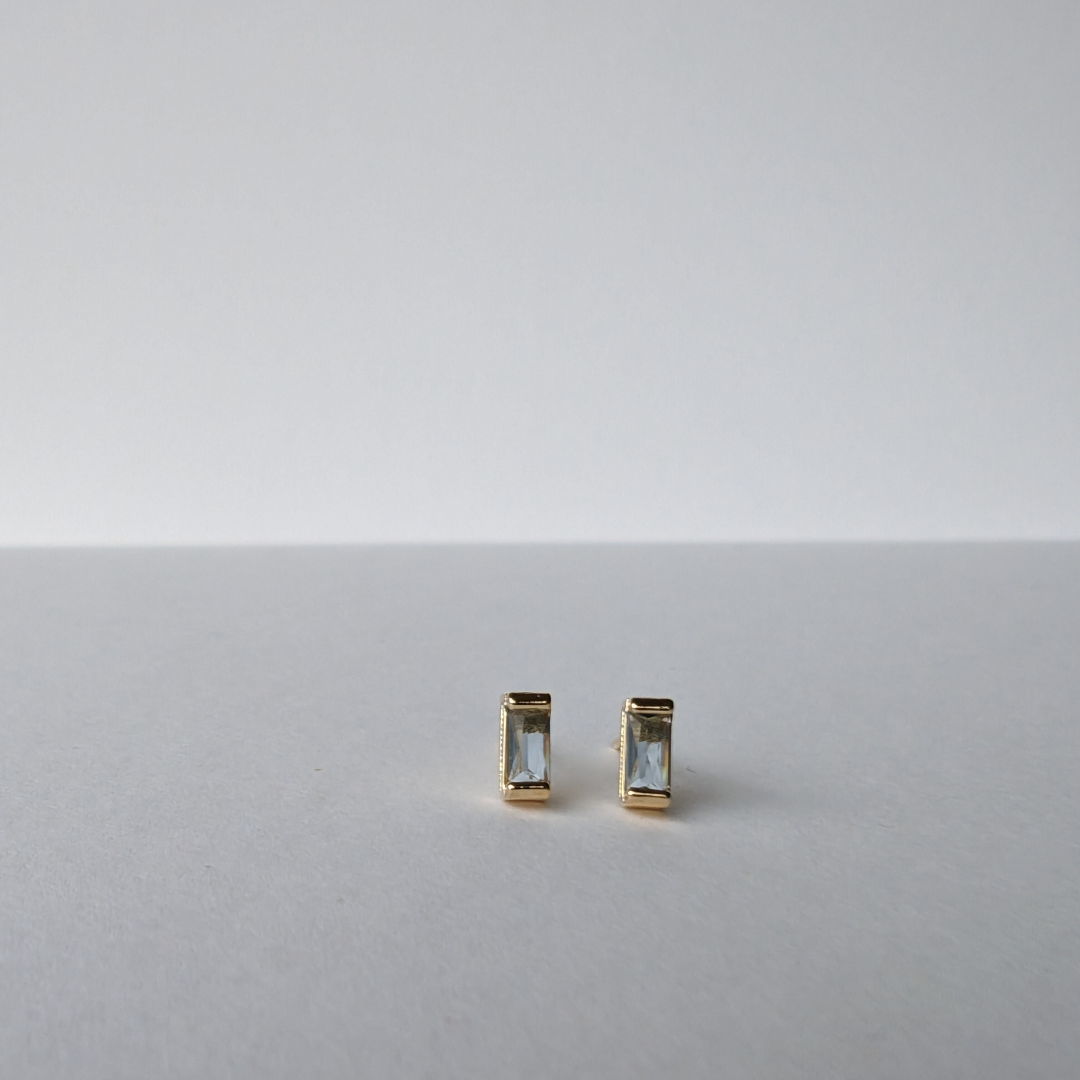 Stud Earrings Baguette 18k Gold Filled