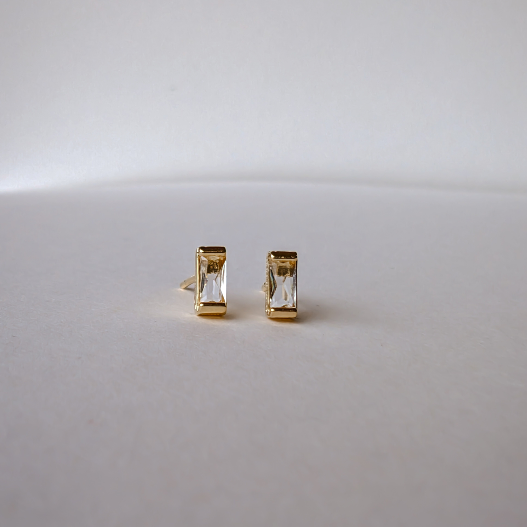 Stud Earrings Baguette 18k Gold Filled