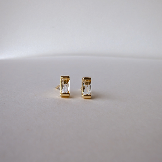 Stud Earrings Baguette 18k Gold Filled