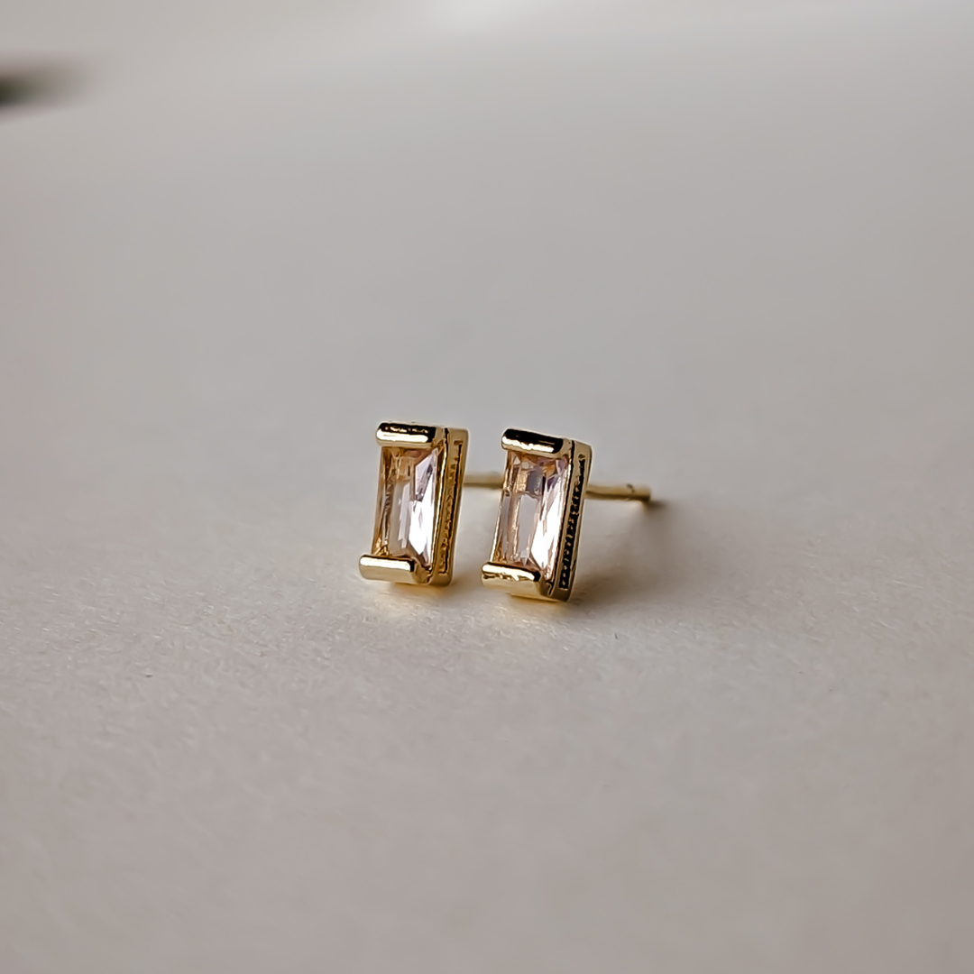 Stud Earrings Baguette 18k Gold Filled