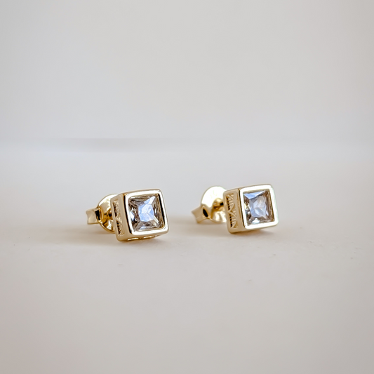 18k Gold Filled Cube Stud Earrings Cubic Zirconia