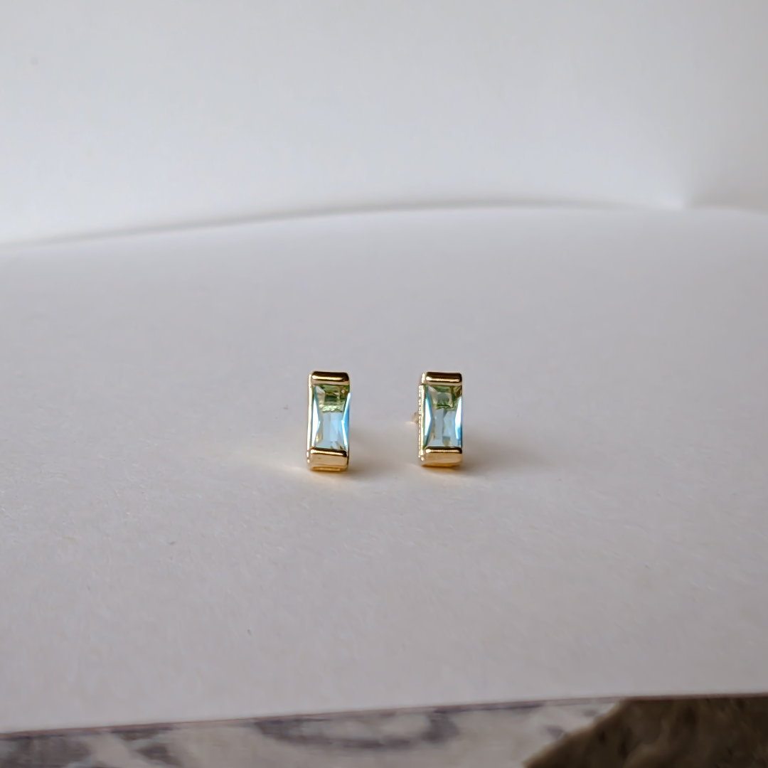 Stud Earrings Baguette 18k Gold Filled