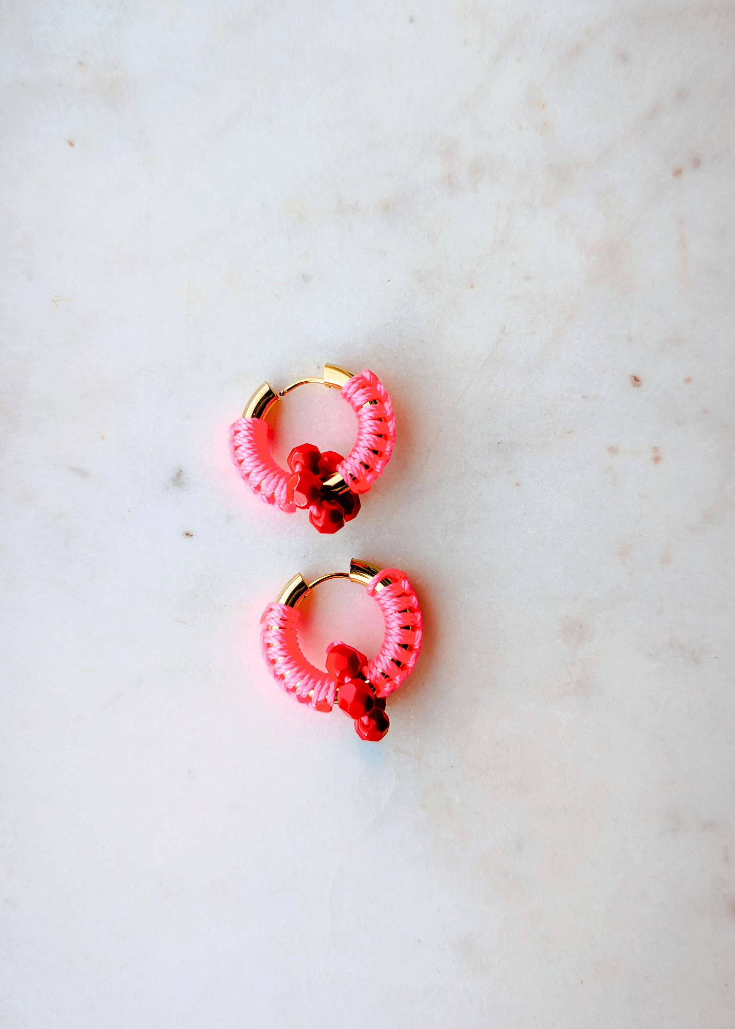 Gold Waterproof Hoop Earrings Pink Cord