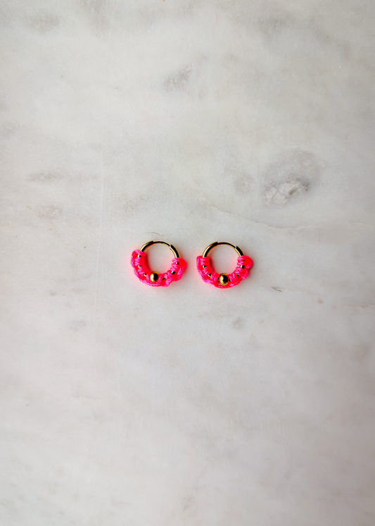Mini Gold Hoop Earrings Pink Cord – 18k Gold Plated | Waterproof