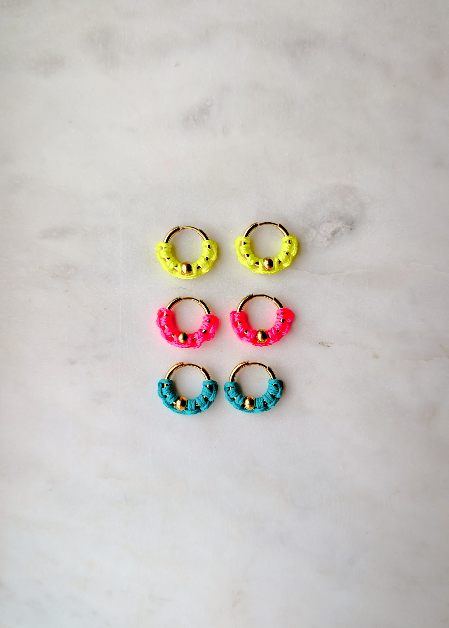 Gold Waterproof Hoop Earrings Pink Cord