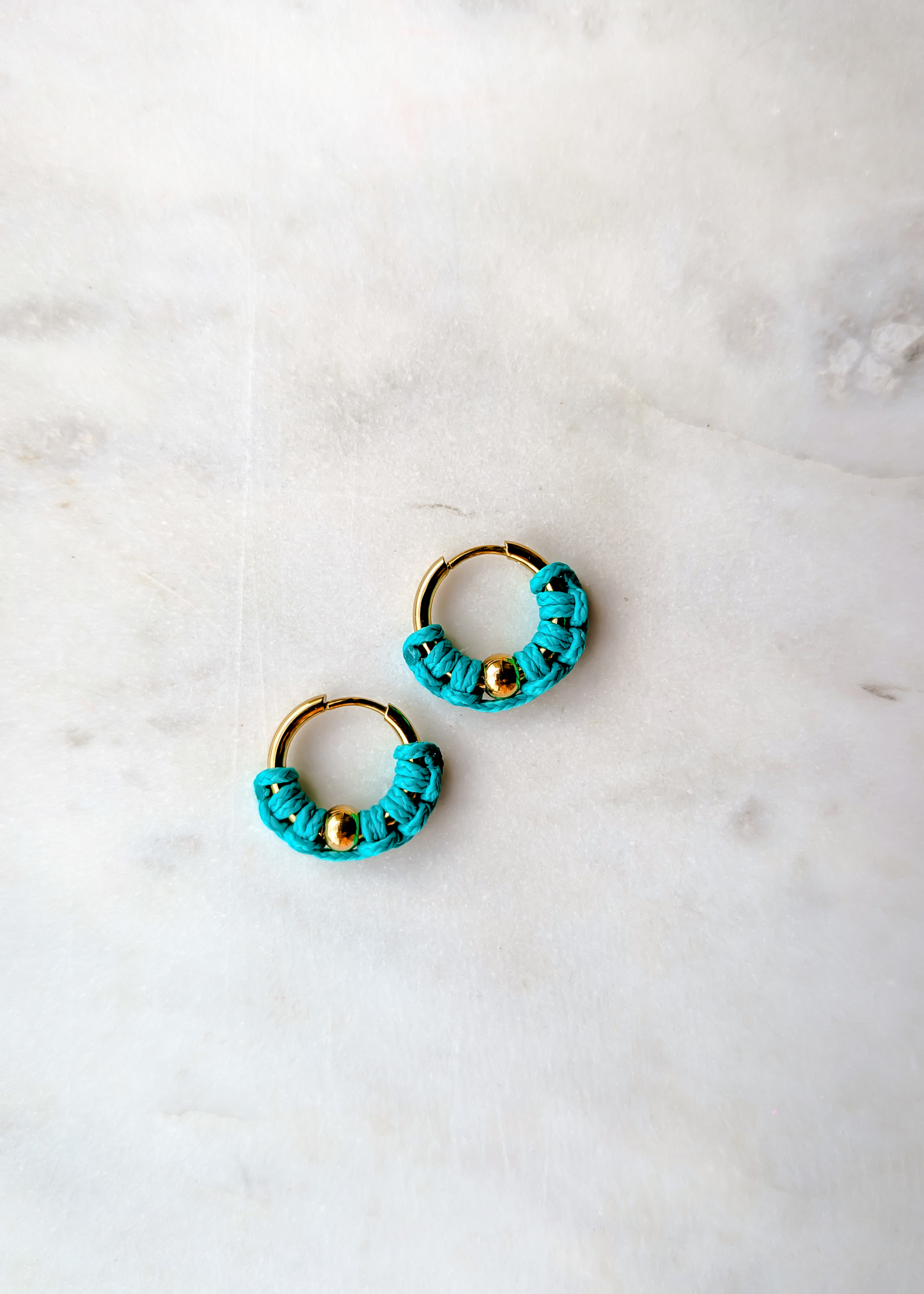 Gold Waterproof Hoop Earrings Blue Cord
