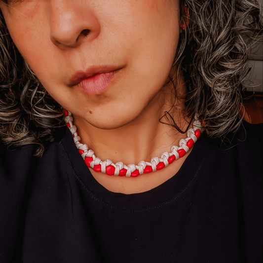 Coral Beaded Waterproof Necklace - Nude Cord