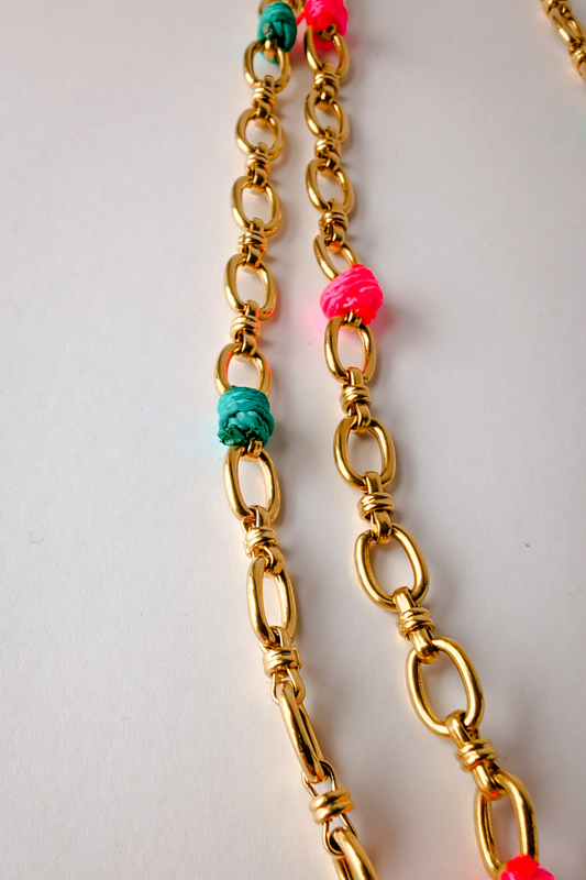 Gold Waterproof Necklace Chain & Blue Cord