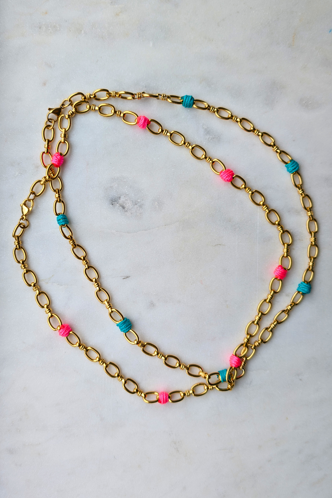 Gold Waterproof Necklace Chain & Blue Cord