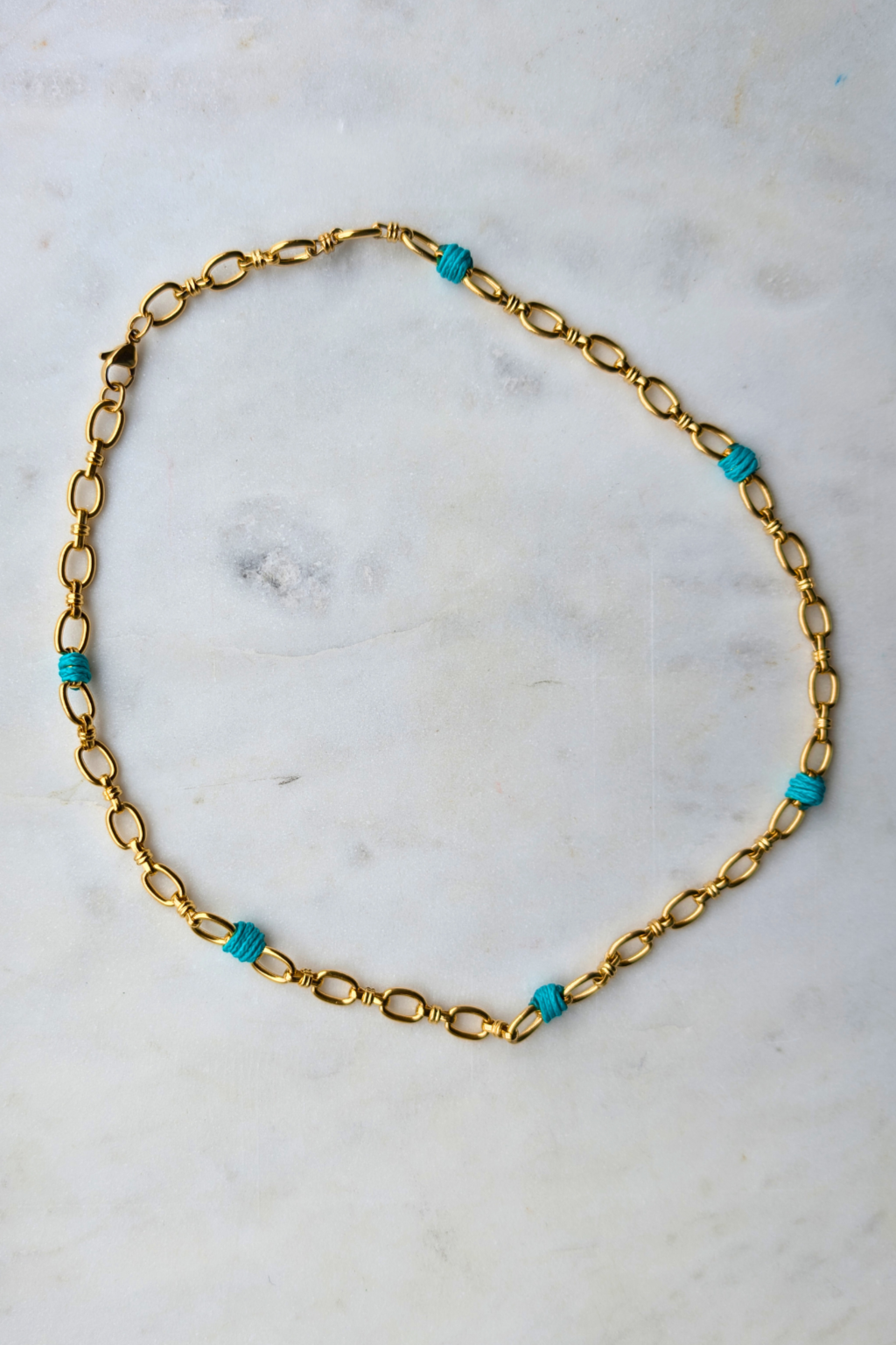 Gold Waterproof Necklace Chain & Blue Cord