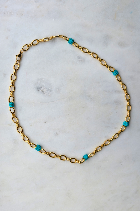 Gold Waterproof Necklace Chain & Blue Cord