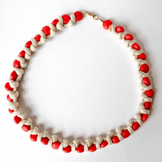 Coral Beaded Waterproof Necklace - Nude Cord