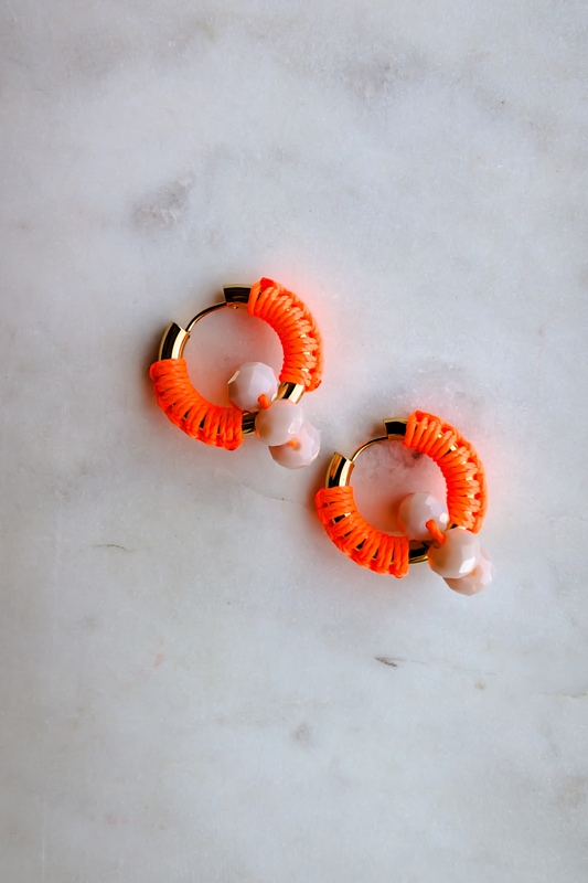 Gold Hoop Earrings Orange Cord – 18k Gold Plated | Waterproof