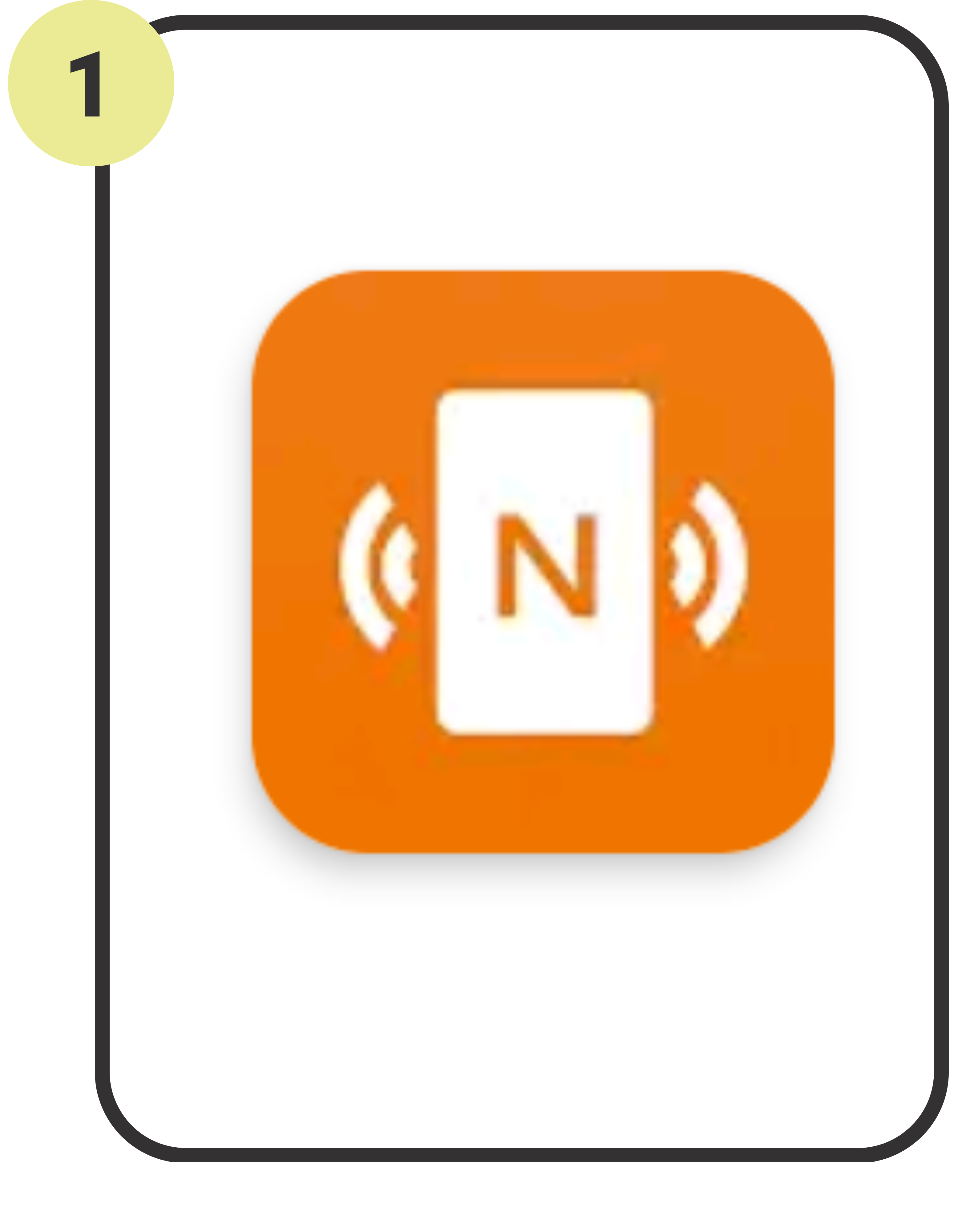 Orange square with a white logo featuring the letter 'N' and sound wave symbols on a white background.