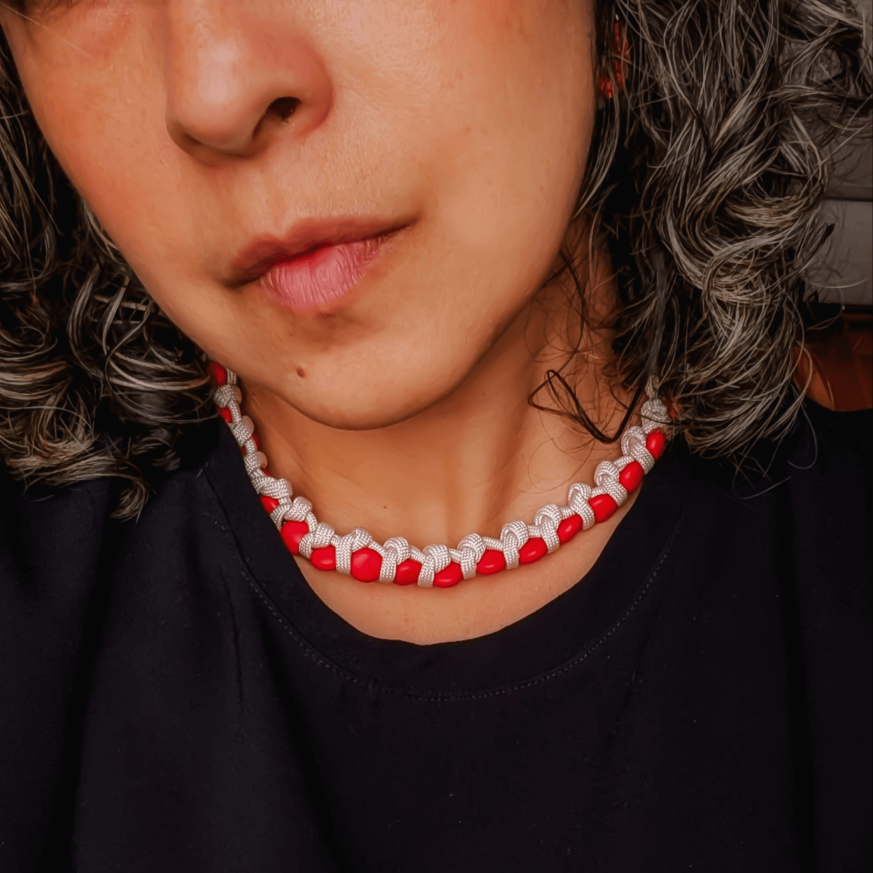 Coral Beaded Waterproof Necklace - Nude Cord