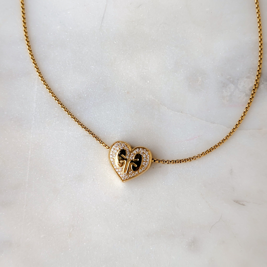 Kidney Heart Necklace - 18 Gold plated - CZ Stones