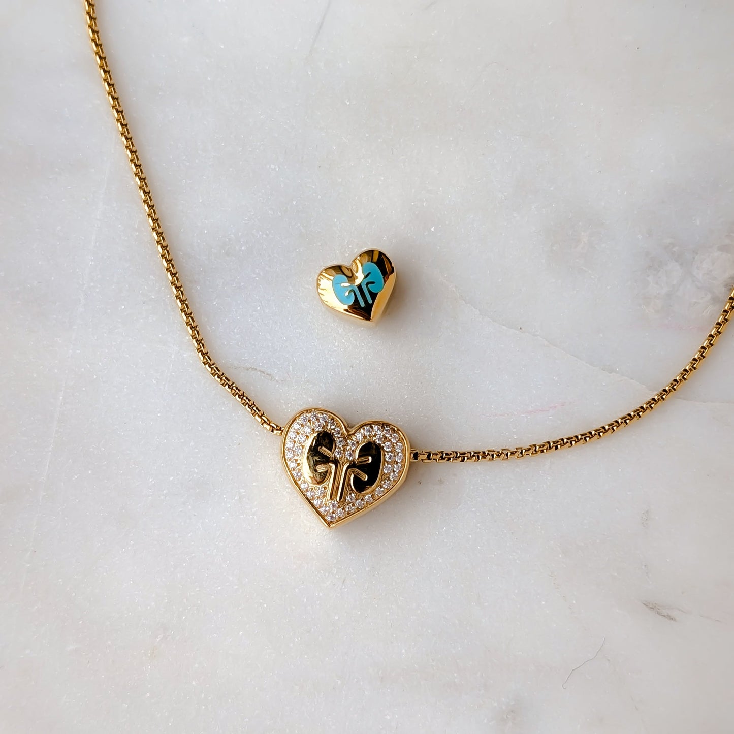 Kidney Heart Necklace - 18 Gold plated - CZ Stones