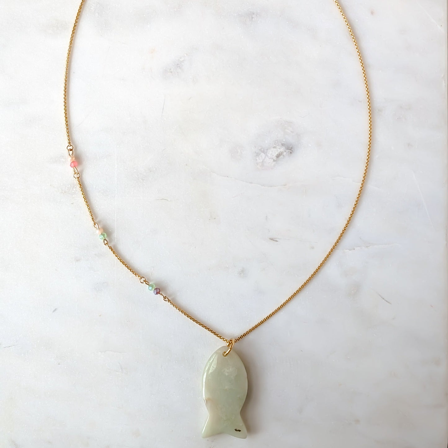 Amazonite Fish and Chain Necklace | 18k Gold Waterproof
