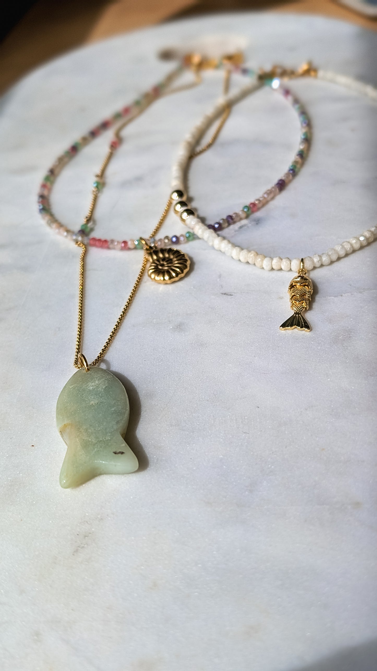 Amazonite Fish and Chain Necklace | 18k Gold Waterproof