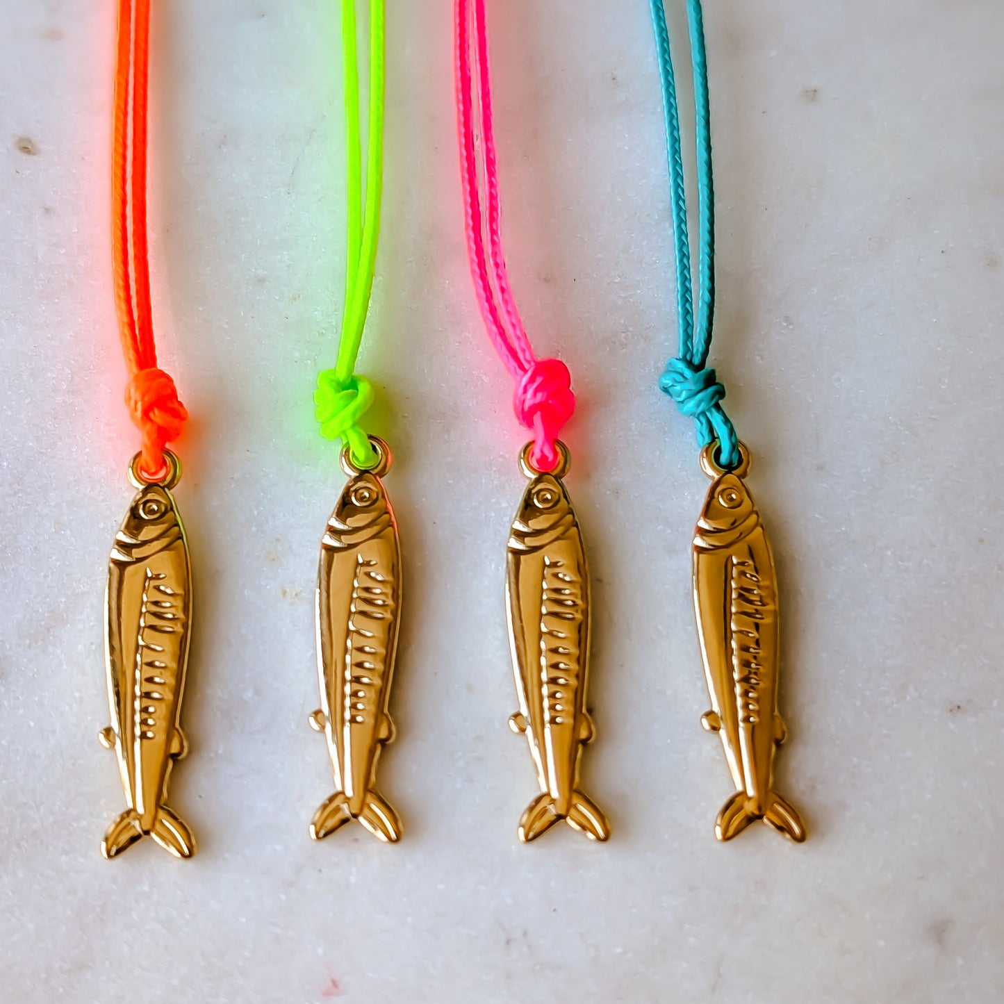 Gold Sardines and cord Necklace | 18k Gold Waterproof