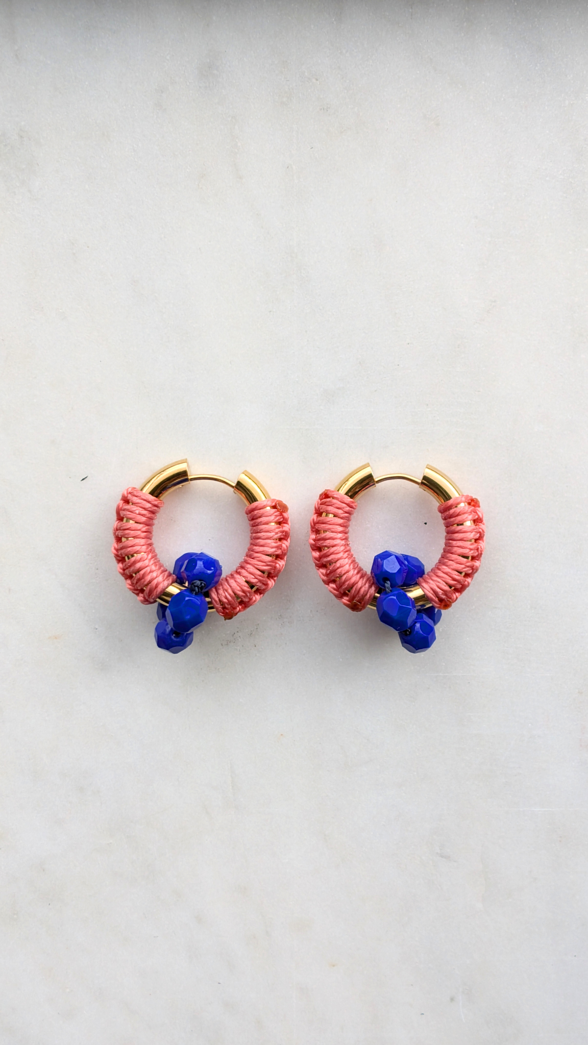 Gold Waterproof Hoop Earrings Pink Cord