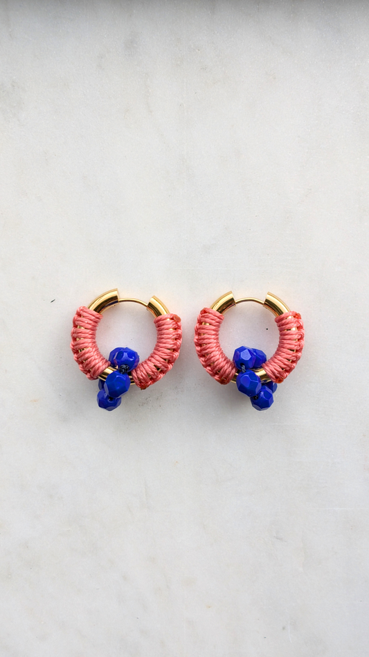 Gold Waterproof Hoop Earrings Pink Cord